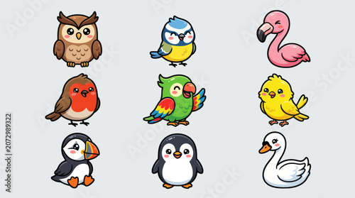 Cute cartoon birds collection