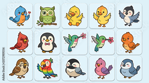 Cute cartoon birds collection