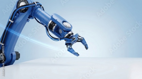 Industrial robotic arm with a mechanical gripper, hightech automation technology for manufacturing and assembly lines