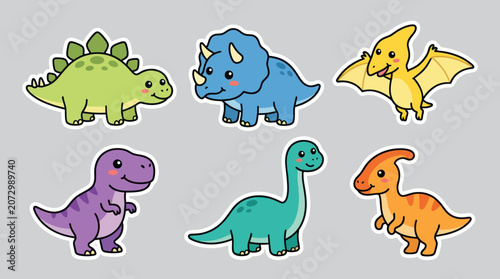Cute cartoon dinosaur collection isolated vector