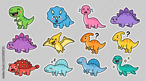 Cute cartoon dinosaur illustrations set
