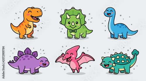 Cute cartoon dinosaurs characters