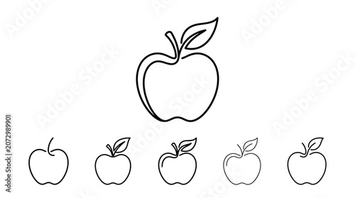 An illustration depicts a large apple with smaller apples in line art style.