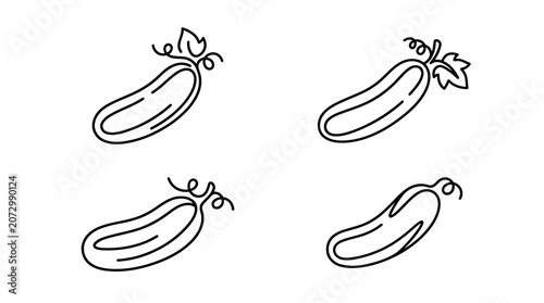 A line art illustration of four cucumbers in various orientations.