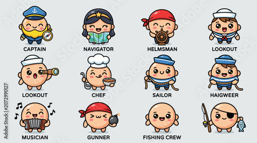 Quadro su tela Cute cartoon characters nautical theme