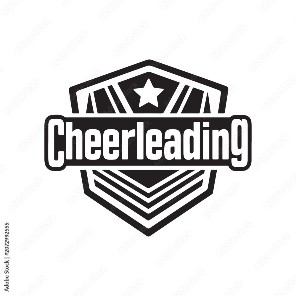 Obraz premium Cheerleading Sports Shield Logo Featuring Center Star And Bold Typography Text. 