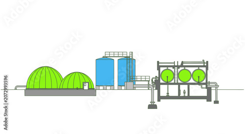 Fotografie Biogas Plant Illustration: Anaerobic Digestion Tanks and Storage Facilities
