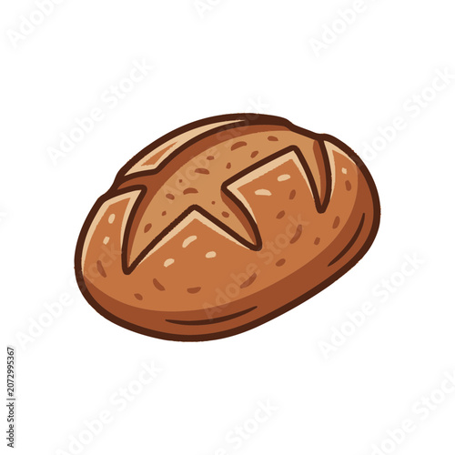 Freshly Baked Bread Loaf Cartoon Style