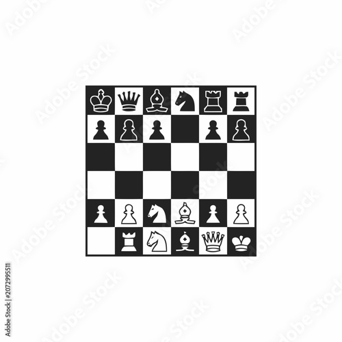 Chessboard with Pieces Set Up, Strategic Game, Black and White Icon
