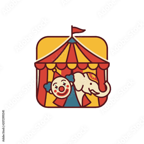 Circus Tent with Clown and Elephant Illustration - Fun Entertainment Icon