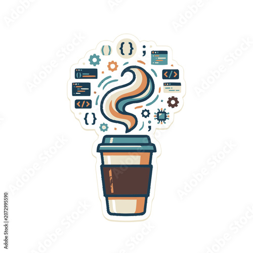 Coffee Cup with Code and Gears - Programming Concept