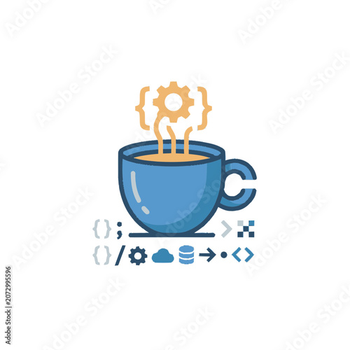Coding Coffee Cup Icon: Programming, Software Development, Technology, and Workflow