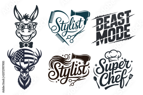 Mixed Professional Logo Bundle – Stylist Barber, Beast Mode Fitness, Super Chef Typography Designs