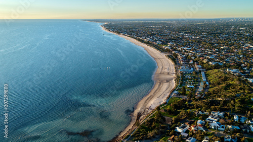 Obraz na plátně Seacliff, Adelaide, South Australia – 4K aerial drone view of sandy beach, Gulf