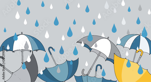 Obraz na plátně A digital illustration of umbrellas in the rain