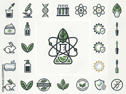 Obraz na płótnie Organic Cosmetic and Natural Science Icon Set for Laboratory Skincare and Biotec