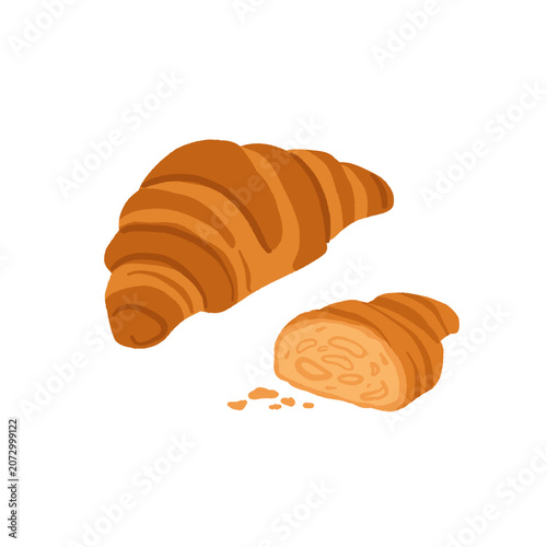 Fotografie Hand drawn classic plain croissant, French pastry, flaky buttery crescent roll,