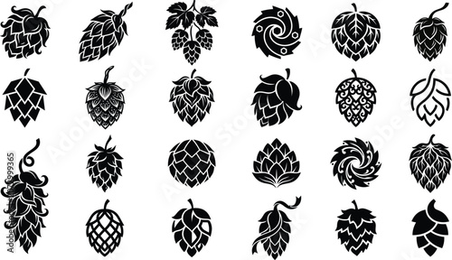Bild auf Leinwand Creative Hop Cone Silhouette Collection Botanical Brewing Vector Icons Premium B