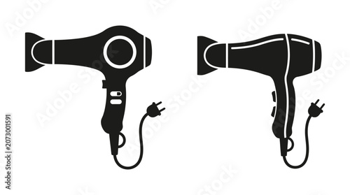 Obraz na plátně Two Hair Dryers With Power Cords Black Silhouette