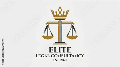 Elite legal consultancy firm logo features scales of justice and crown