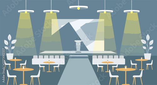 Bild auf Leinwand A minimalist illustration of a modern café interior with tables