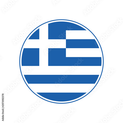 Greece flag icon. Circular emblem of the Greece flag with the ring-shaped edge