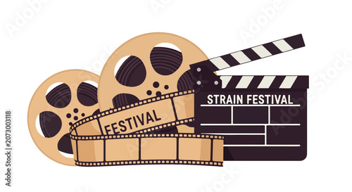 Foto A film festival graphic with clapper and reels