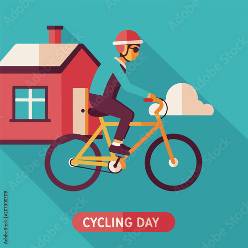 A cyclist rides past a house on a sunny day