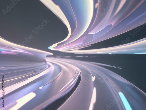 Abstract Futuristic Light Flow: Fluid Motion Swirls and Glossy Pastel Curves Suggesting Speed and Technology