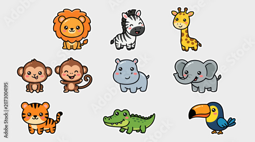 Photography Cute cartoon safari animal collection