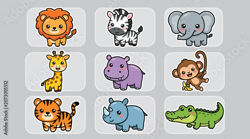 Photography Cute cartoon safari animals collection
