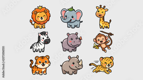 Photography Cute cartoon safari animals collection