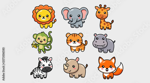 Photography Cute cartoon safari animals collection