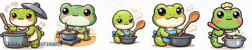 Canvas Print Vector of a cute cartoon frog character stirring a cooking pot