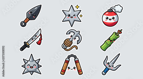 Cute cartoon weapons and tools collection