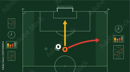 Cuadro en lienzo Football Tactical Chart Defender Herding Attacker Away From Goal Zone Flat Vecto