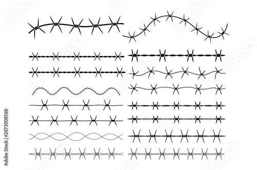Vászonkép Barbed Wire Border Elements: A collection of various barbed wire patterns and designs