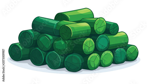 Green cylindrical objects stacked together.