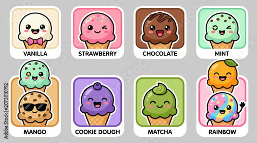 Canvastavla Cute ice cream flavors collection