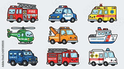 Cute emergency vehicles collection