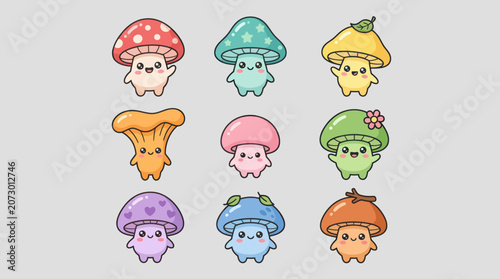 Cute kawaii mushroom characters
