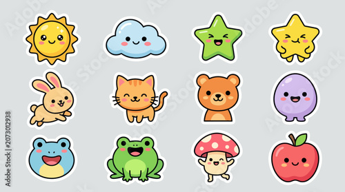 Cute kawaii characters and icons set