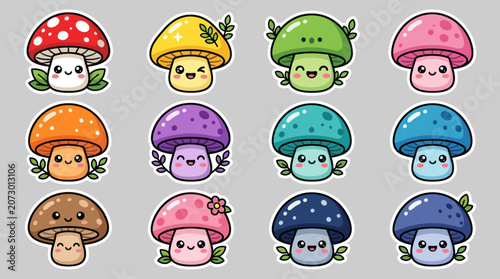 Cute kawaii mushroom collection