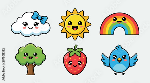 Cute kawaii nature elements collection