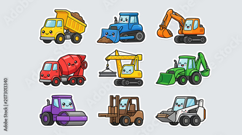 Obraz na płótnie Cute construction vehicle icons