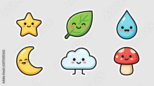 Cute kawaii nature elements collection