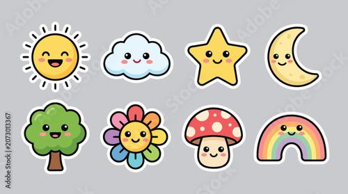 Cute kawaii nature elements collection