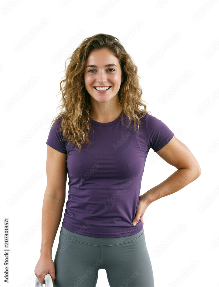 Fototapeta premium Confident young personal trainer standing tall, smiling directly at viewer.