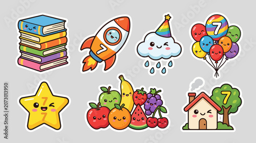 Cute kawaii objects and symbols collection