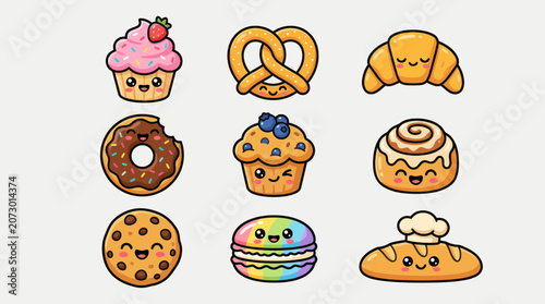 Cute kawaii pastries and baked goods collection